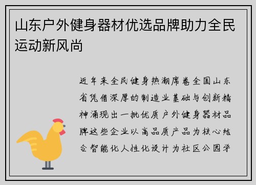 山东户外健身器材优选品牌助力全民运动新风尚